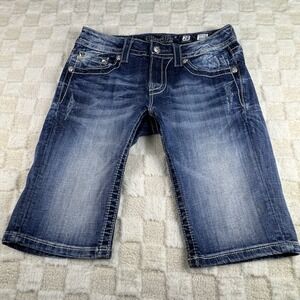 Miss Me Denim Shorts Women's Size 28 Embellished Blue Distressed Capri Style